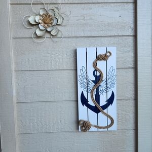 Nautical Anchor Wall Decor with Rope - Blue and White